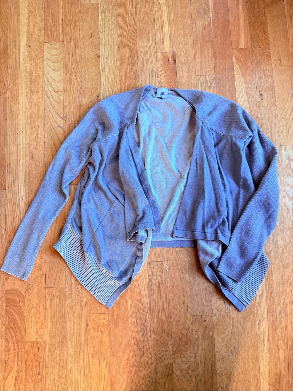 CAbi women’s Medium Gray open draped front cotton cardigan sweater